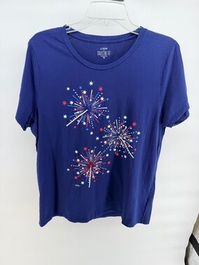 J. Crew Factory Navy Short Sleeve Tee with Firework Print sequins